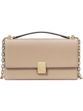Kate Spade Taupe Leather Mini Deco Crossbody Bag with Gold Chain - New